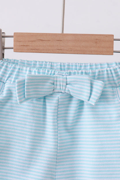 Premium Mint&white stripe bow shorts