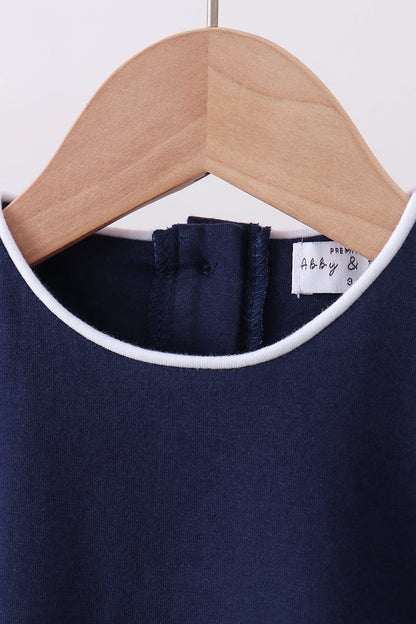 Navy flutter sleeve scalloped top