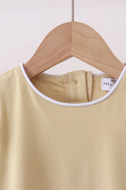 Khaki flutter sleeve scalloped top