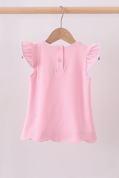 Pink flutter sleeve scalloped top
