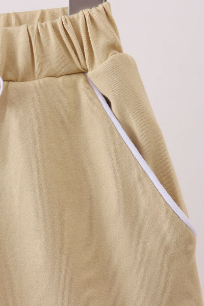 Khaki scallop hem bow skort