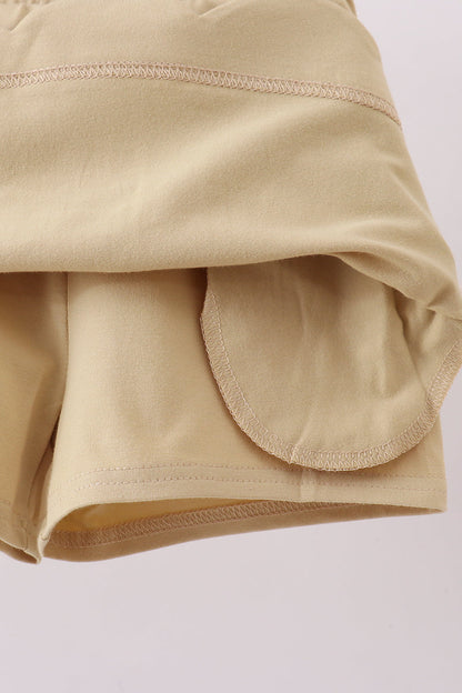 Khaki scallop hem bow skort