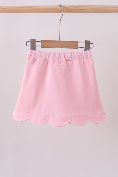 Pink scallop hem bow skort