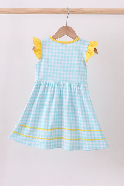 Blue gingham  butterfly & bee pocket flutter dress