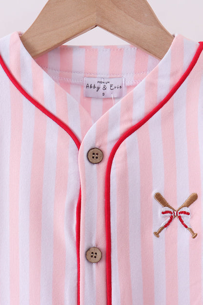Pink baseball bow stripe top