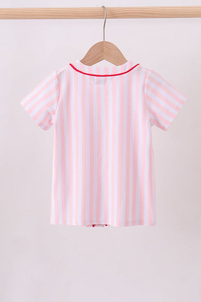 Pink baseball bow stripe top