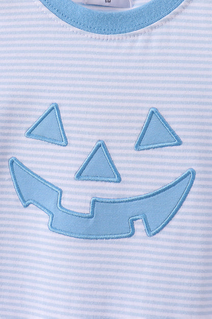 Blue stripe Smirk face applique romper