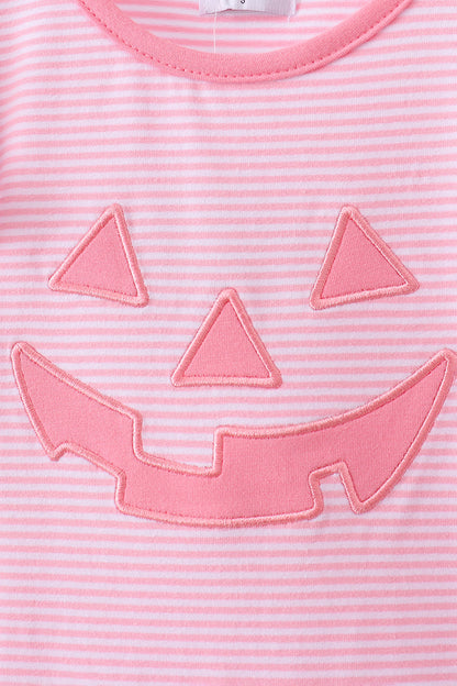 Pink stripe Smirk face applique dress