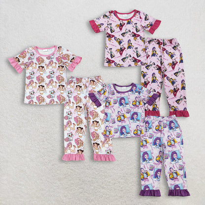 Sibling Baby Girls Cartoon Demon Hunter Top Ruffle Pants Pajamas Sets
