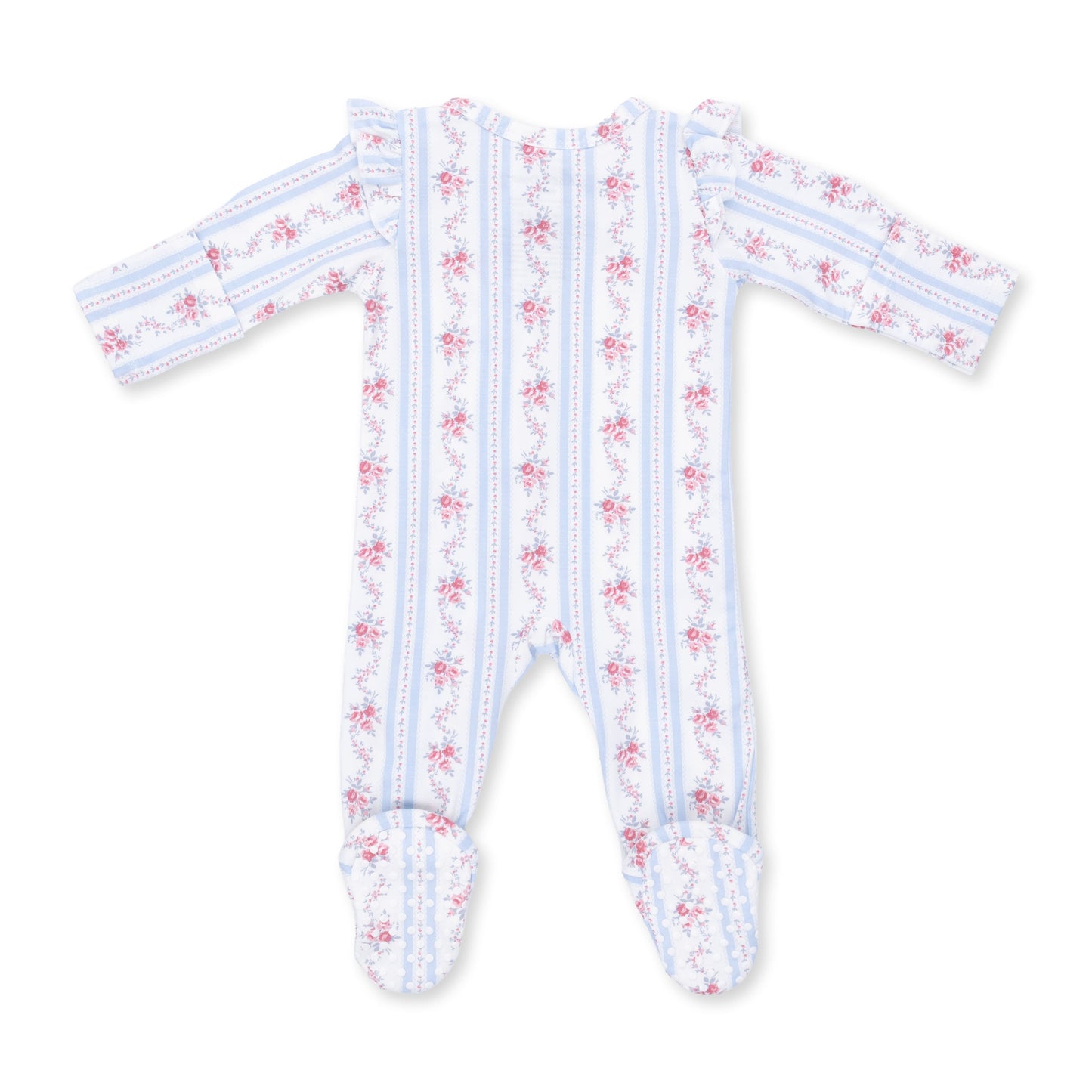 Anna Floral Stripe - 2 Way Ruffle Sleeve Zipper Footie