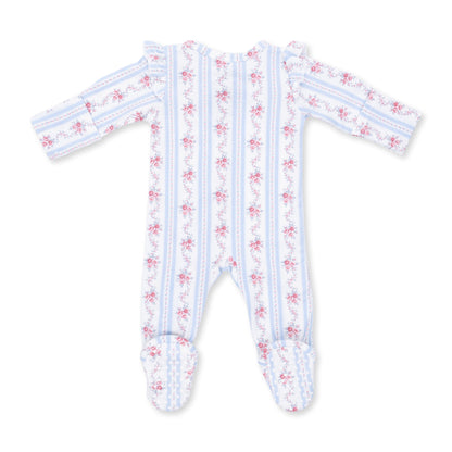 Anna Floral Stripe - 2 Way Ruffle Sleeve Zipper Footie