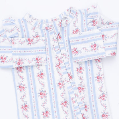 Anna Floral Stripe - 2 Way Ruffle Sleeve Zipper Footie