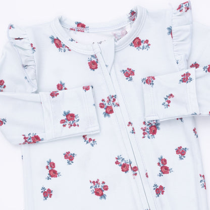 Alyssa Floral - 2 Way Ruffle Sleeve Zipper Footie