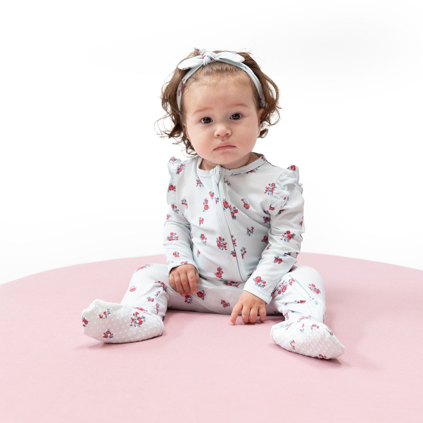 Alyssa Floral - 2 Way Ruffle Sleeve Zipper Footie