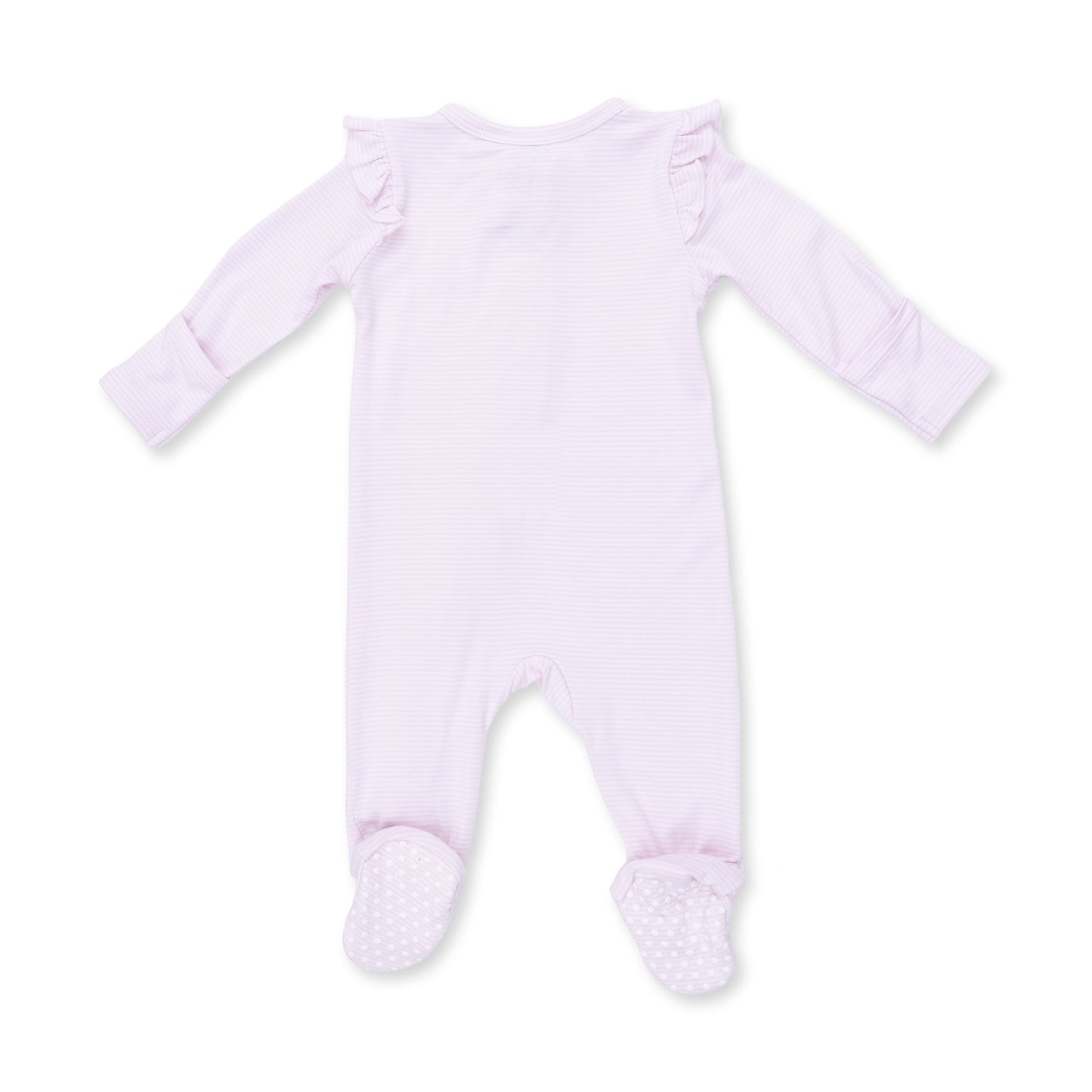 Cheer Pink Micro Stripe - 2 Way Ruffle Sleeve Zipper Footie