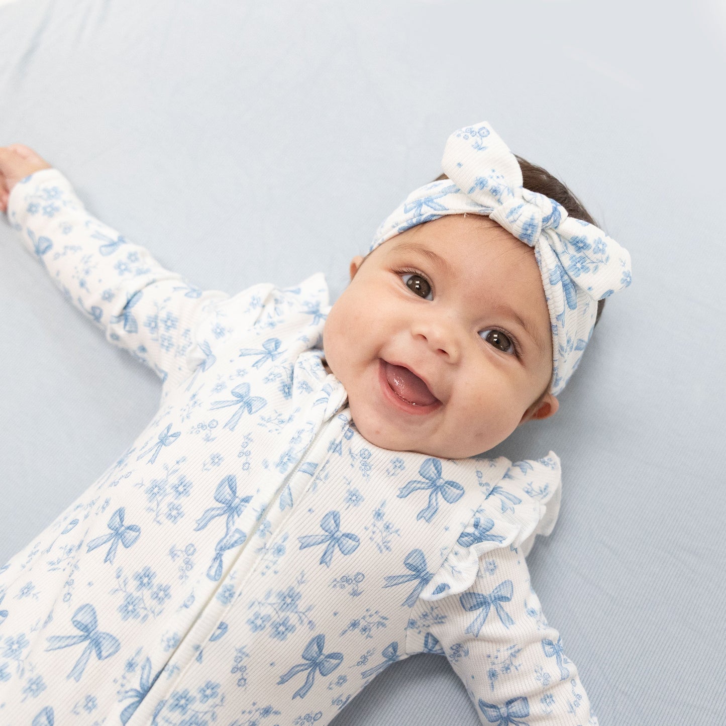 Blue Bows and Flowers - Knot Headband