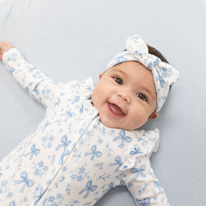 Blue Bows and Flowers - Knot Headband