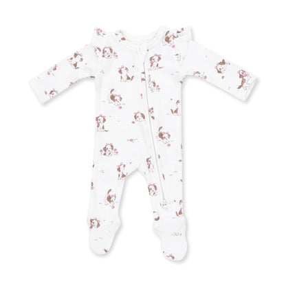 Explorer Puppy Pink - 2 Way Ruffle Sleeve Zipper Footie