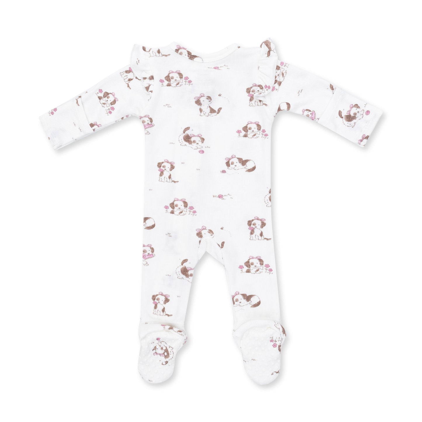 Explorer Puppy Pink - 2 Way Ruffle Sleeve Zipper Footie