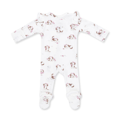 Explorer Puppy Pink - 2 Way Ruffle Sleeve Zipper Footie