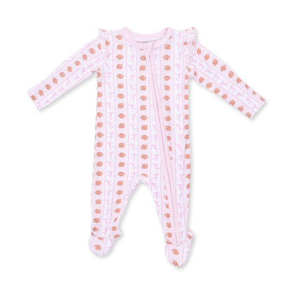 Football Bow Stripe - 2 Way Ruffle Sleeve Zipper Footie