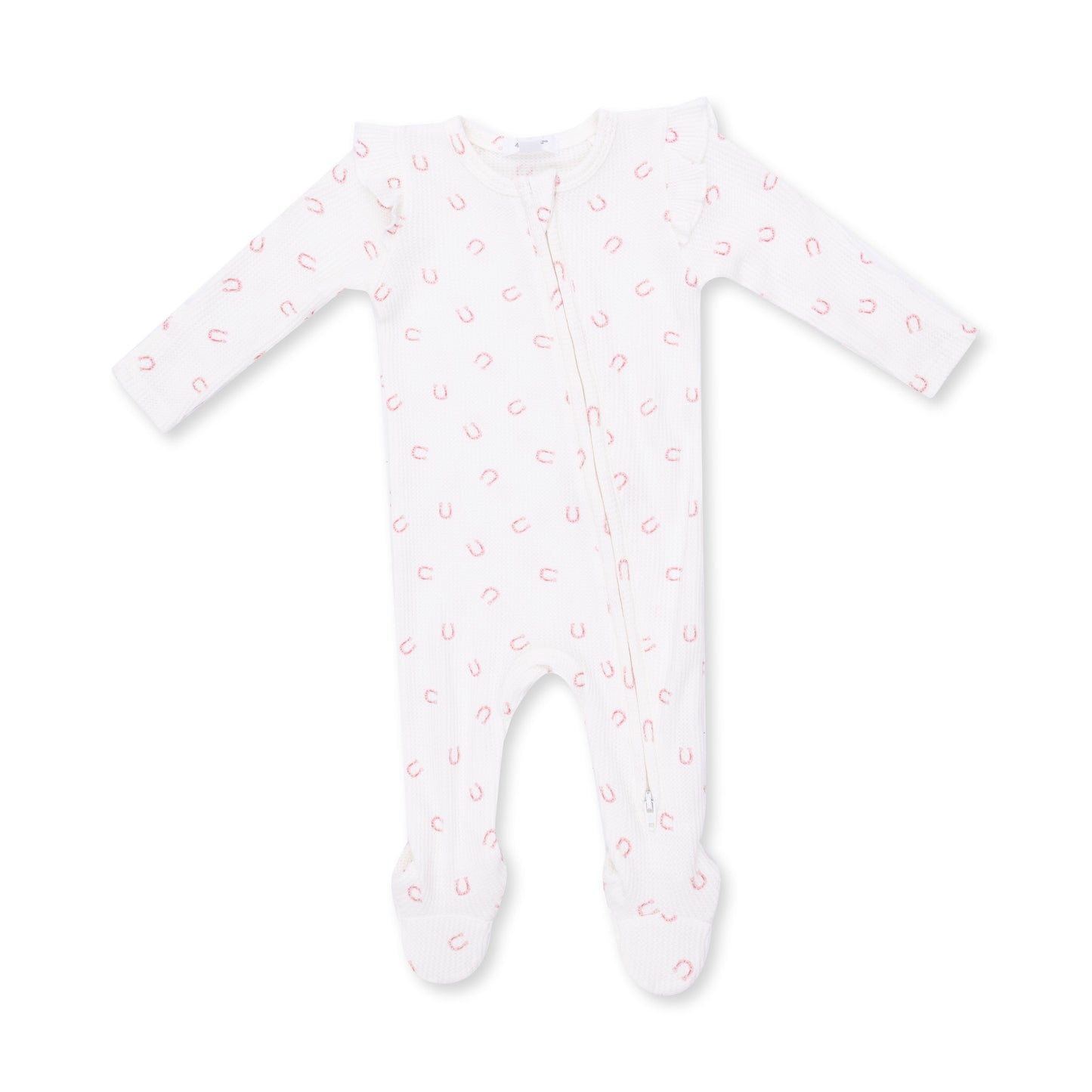 Little Horseshoes Pink - 2 Way Ruffle Sleeve Zipper Footie