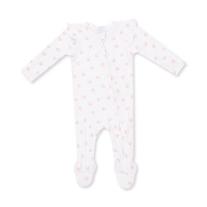 Little Horseshoes Pink - 2 Way Ruffle Sleeve Zipper Footie