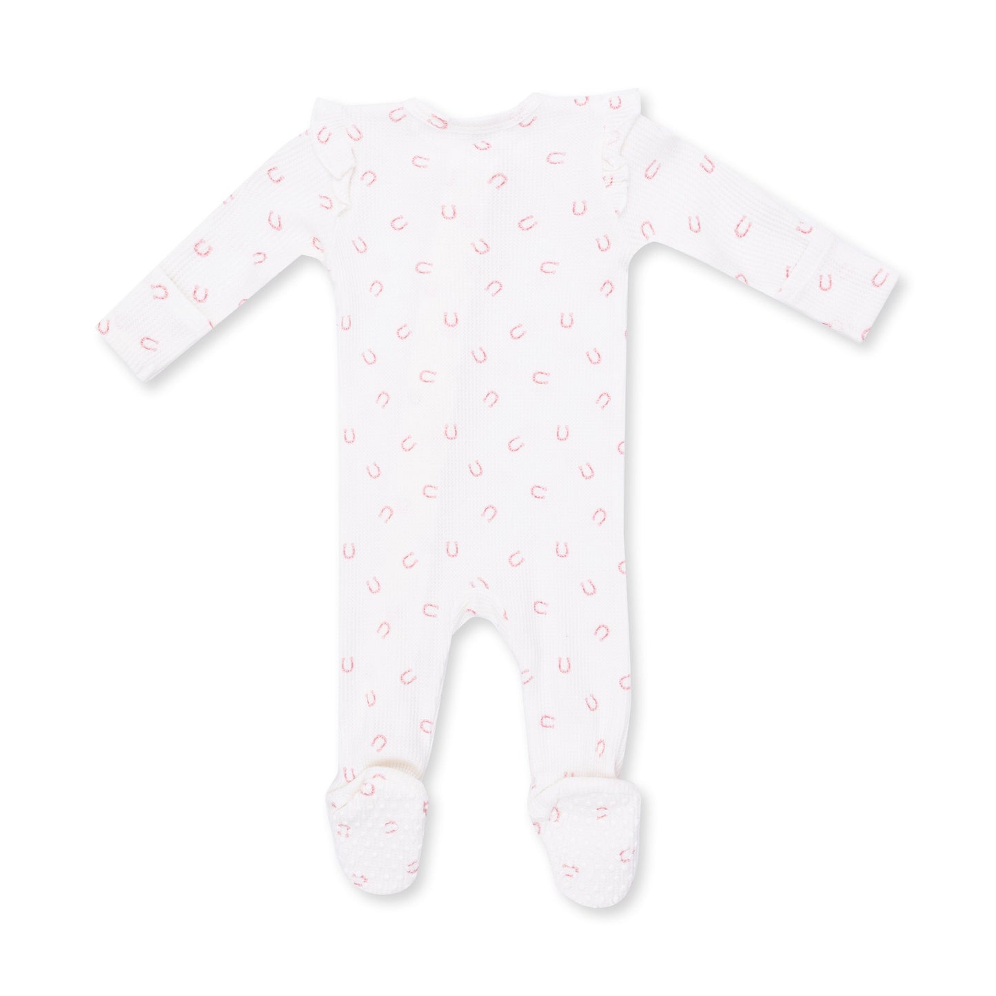 Little Horseshoes Pink - 2 Way Ruffle Sleeve Zipper Footie