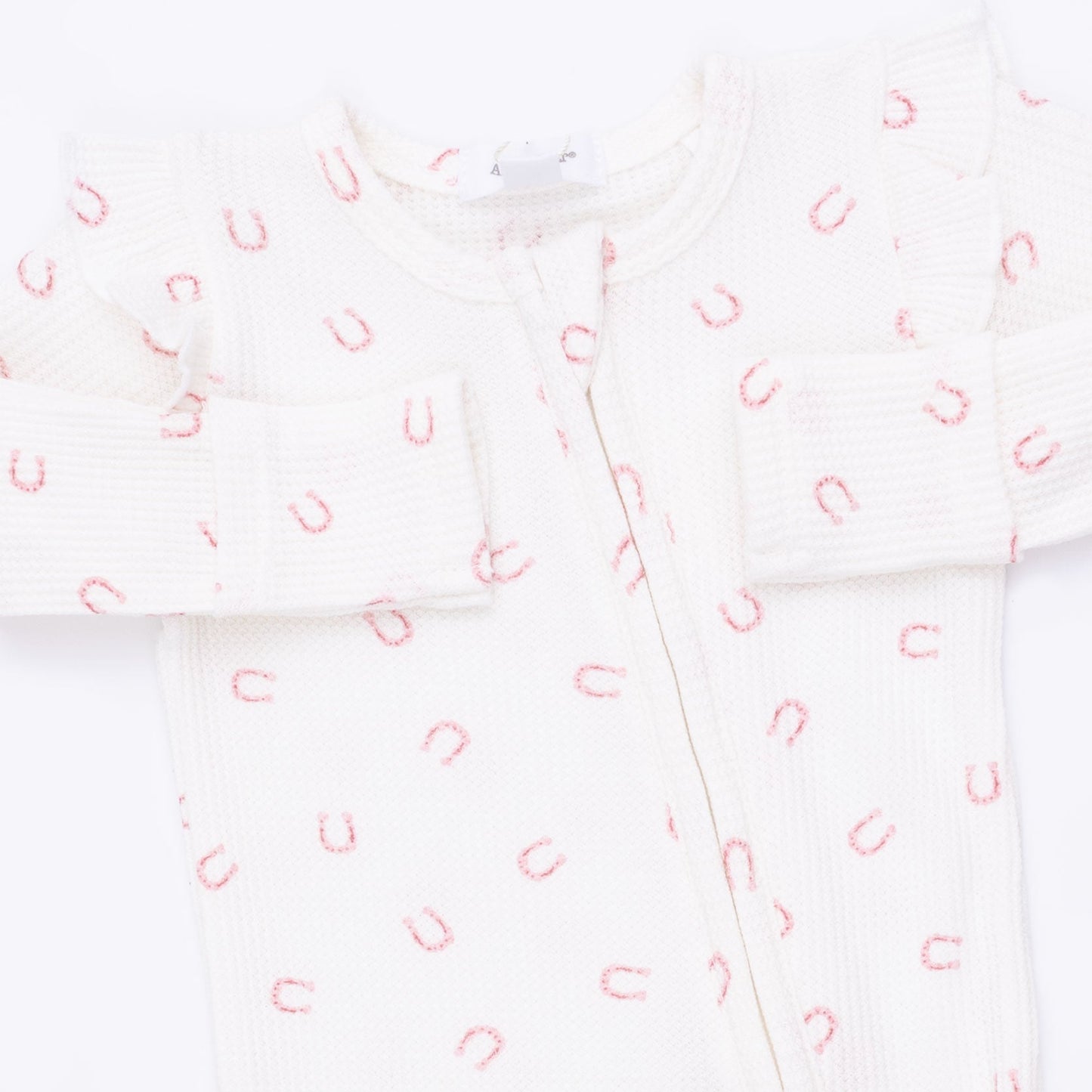Little Horseshoes Pink - 2 Way Ruffle Sleeve Zipper Footie