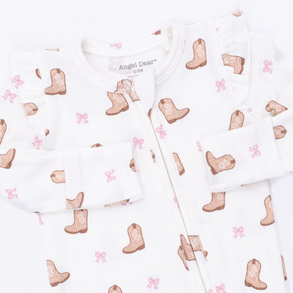 Mini Cowgirl Boots - 2 Way Ruffle Sleeve Zipper Footie