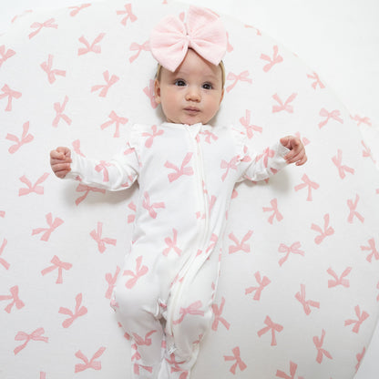 Pretty Bows - 2 Way Ruffle Sleeve Zipper Footie
