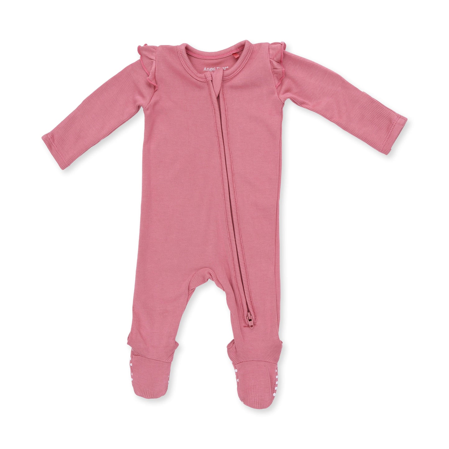 Solid Baroque Rose - 2 Way Ruffle Sleeve Zipper Footie