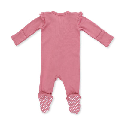 Solid Baroque Rose - 2 Way Ruffle Sleeve Zipper Footie