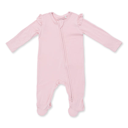Solid Peachskin - 2 Way Ruffle Sleeve Zipper Footie