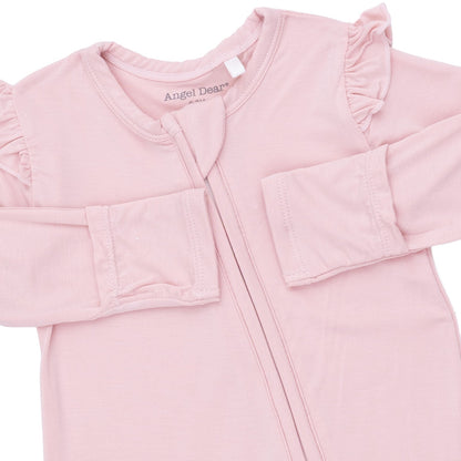 Solid Peachskin - 2 Way Ruffle Sleeve Zipper Footie