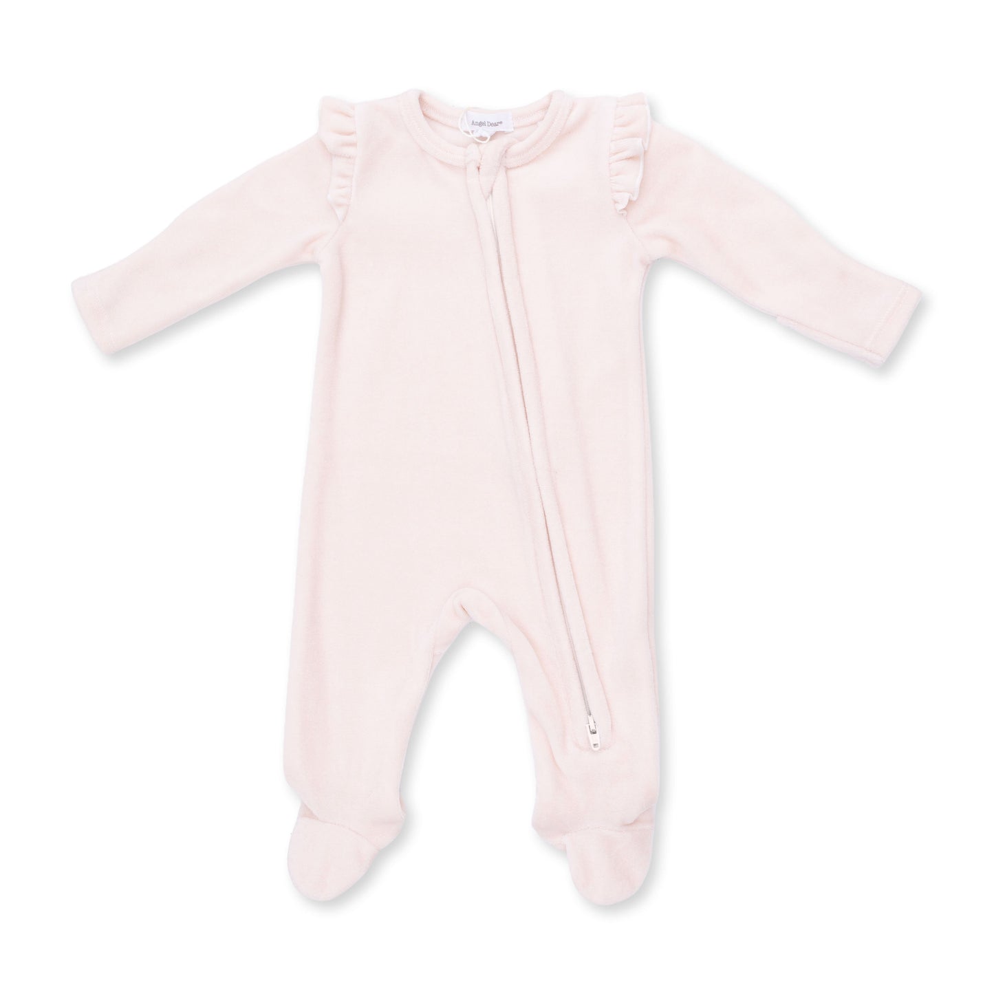 Velour Soft Pink - 2 Way Ruffle Sleeve Zipper Footie