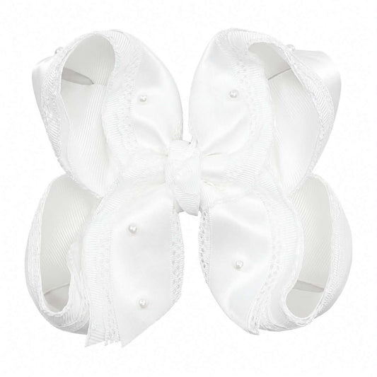 White Lace & Pearl Bow