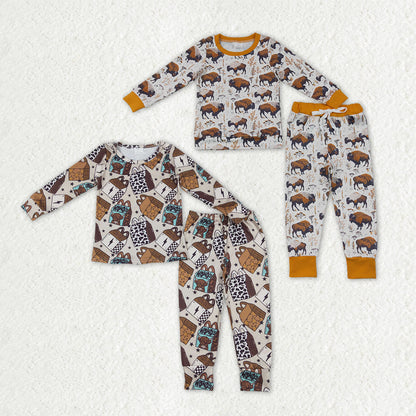 Sibling Baby Boys Milks Cows Western Long Sleeve Top Pant Pajamas Sets