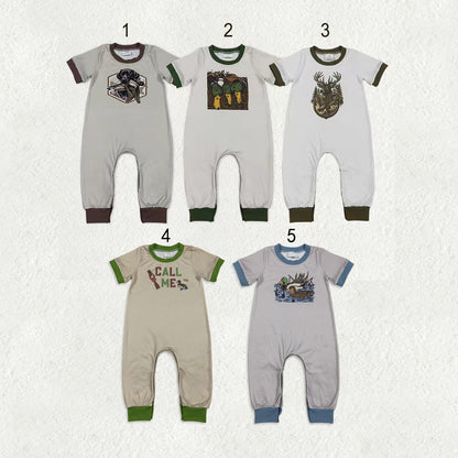 Sibling Baby Boys Short Sleeve Duck Dogs Hunting Pants Rompers
