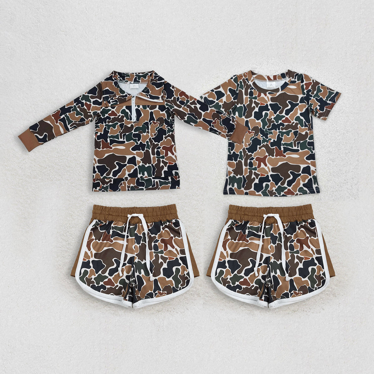 Sibling Baby Boys Girls Southern Dark Brown Camo Top Shorts Clothes Set