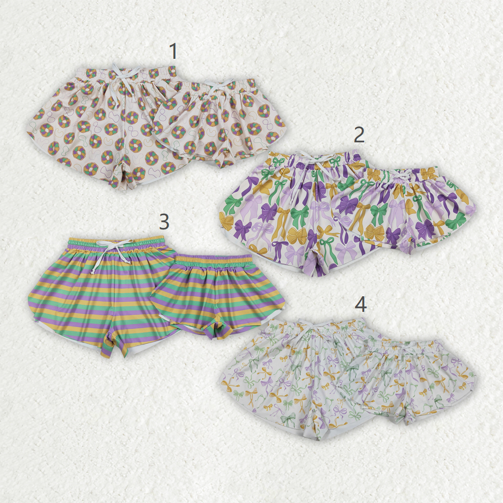 Mama and Me Mardigras Donuts Stripe Yoga Active Shorts Bottoms