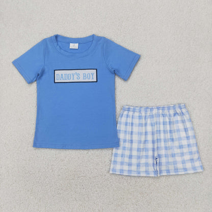 Sibling Baby Kids Embroidery DADDY'S BOY GIRL Top Shorts Sets Floral Plaid Knee Length Dress Rompers