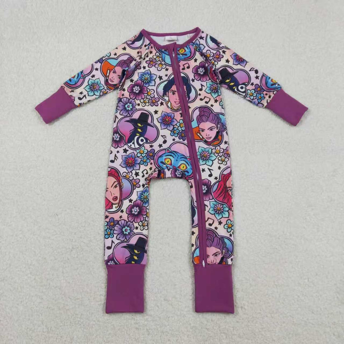 Mama and Me Girls Cartoon Demon Hunter Pant Pajamas Sets Ruffle Knee Length Dress Zip Rompers