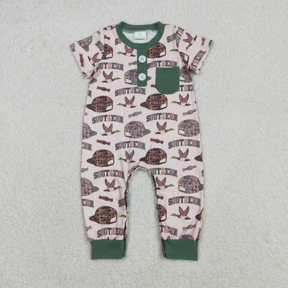Sibling Baby Boys Camo Hats Ducks Top Pants Southern Pajamas Set Zipper Rompers