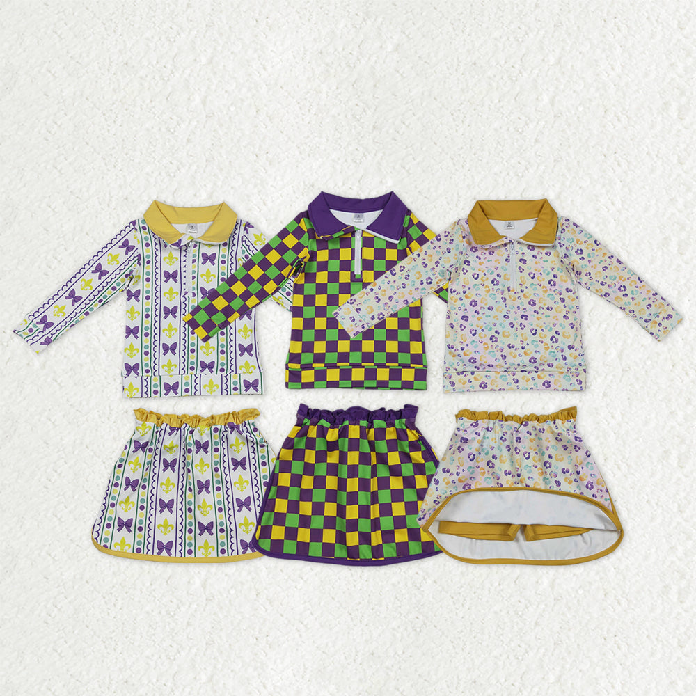Sibling Mardigras Bows Anchors Leopard Zip Pullovers Skirt Shorts Yoga Active Clothes Sets