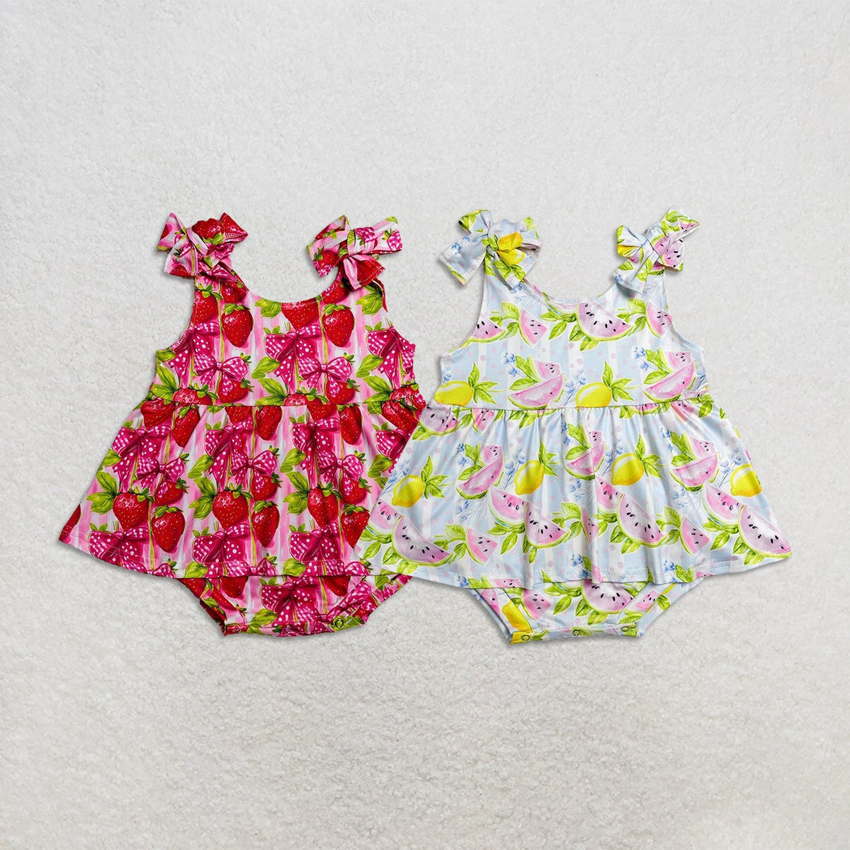 Sibling Baby Girls Strap Strawberry Lemons Tunic Bummies Rompers
