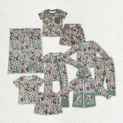Sibling Baby Boys Deer Camo Hunting Pajamas Set Zip Romper Hoodies Top Blanked
