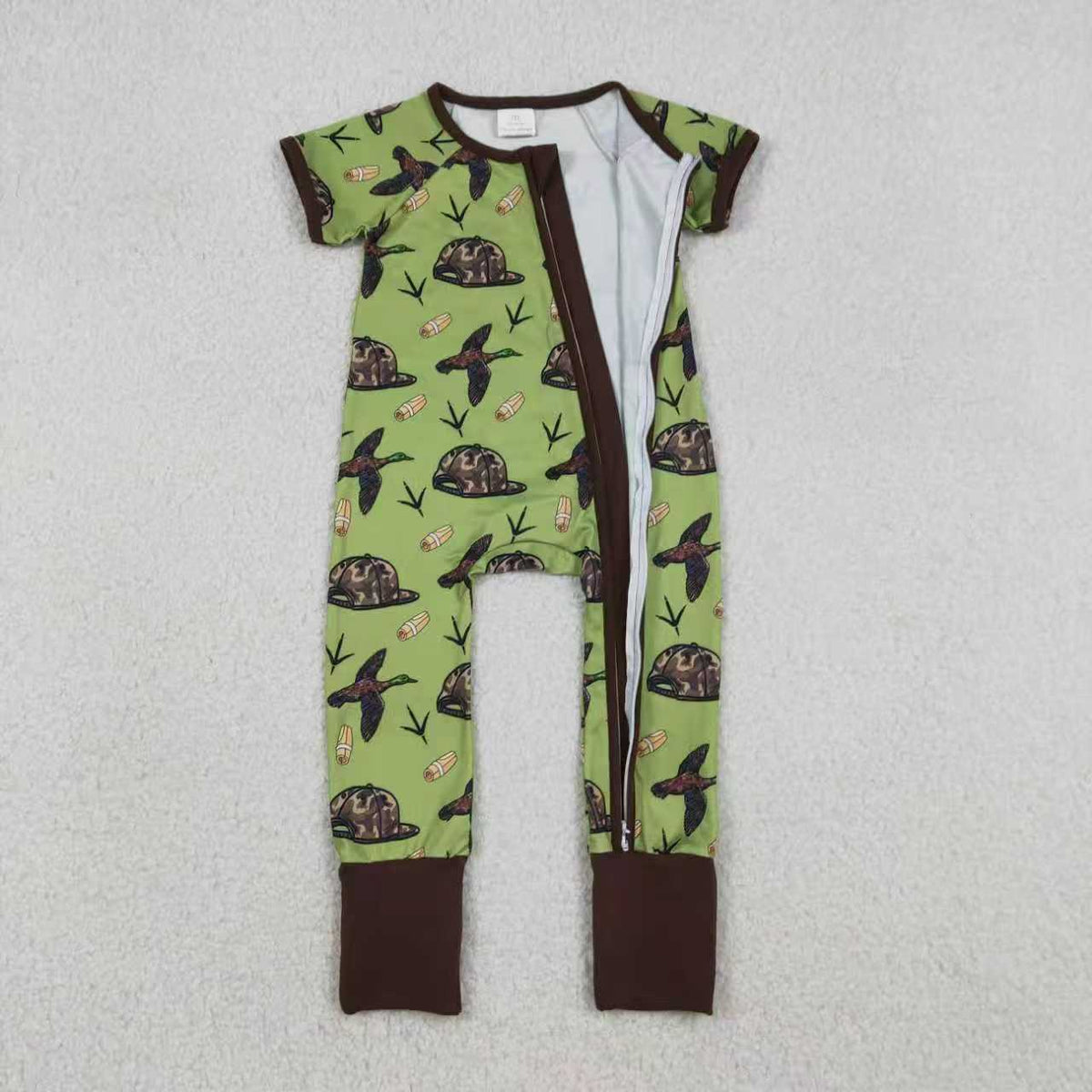 Sibling Baby Boys Camo Hats Ducks Pants Hunting Pajamas Set Zipper Rompers