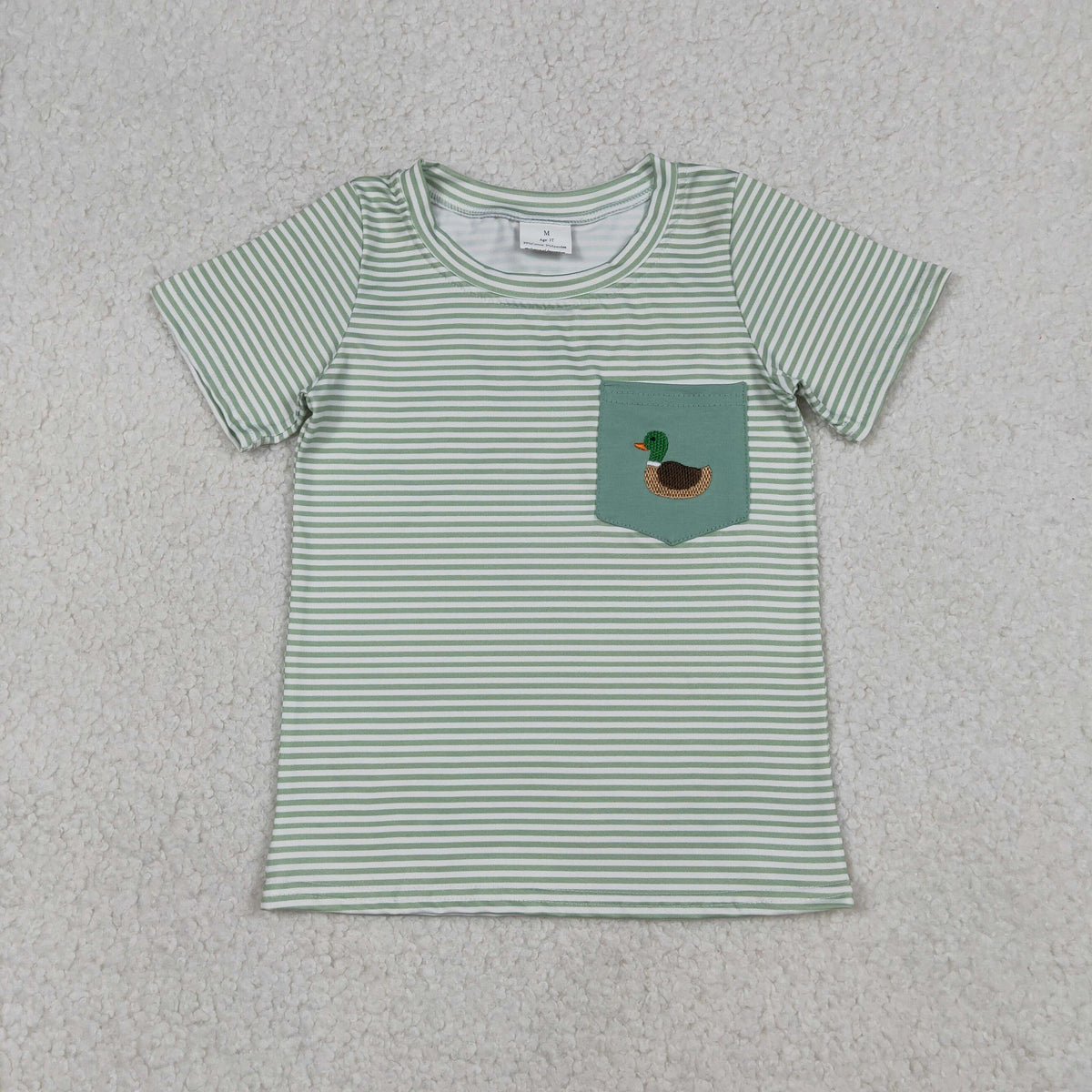 Sibling Baby Boys Green Stripe Embroidery Ducks Hunting T-shirt Top Rompers