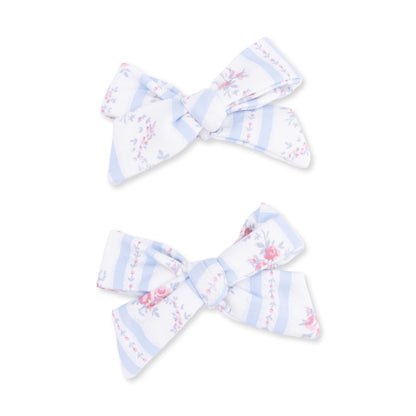 Anna Floral Stripe - 2 Pack Bow Clips